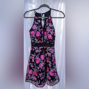 NWOT - By & By formal dress - hoco - embroidered - mesh - halter - Size 3